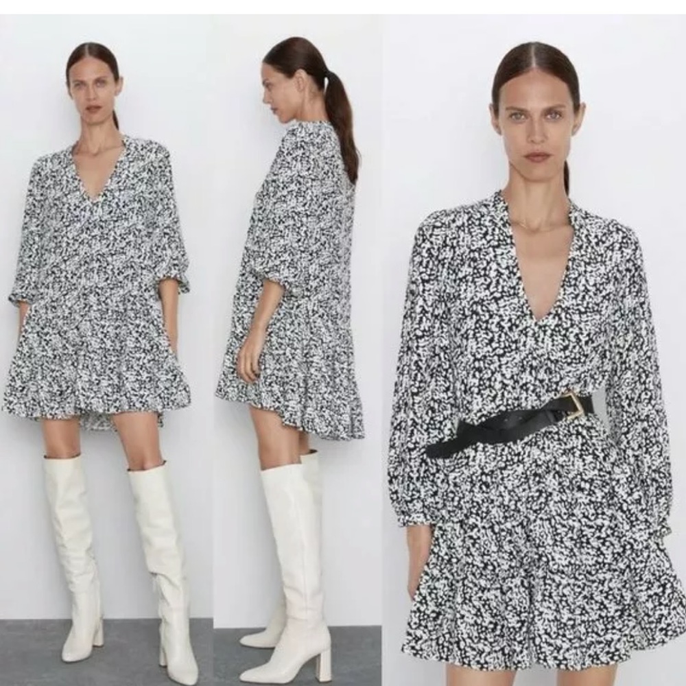 NWT ZARA B&W dress😍 flowy fall long sleeve
